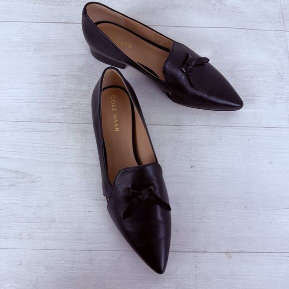 Cole Haan Black Leather Shoes Loafer Size 6B Viola Skimmer Slip On Pointed Toes - Picture 11 of 12